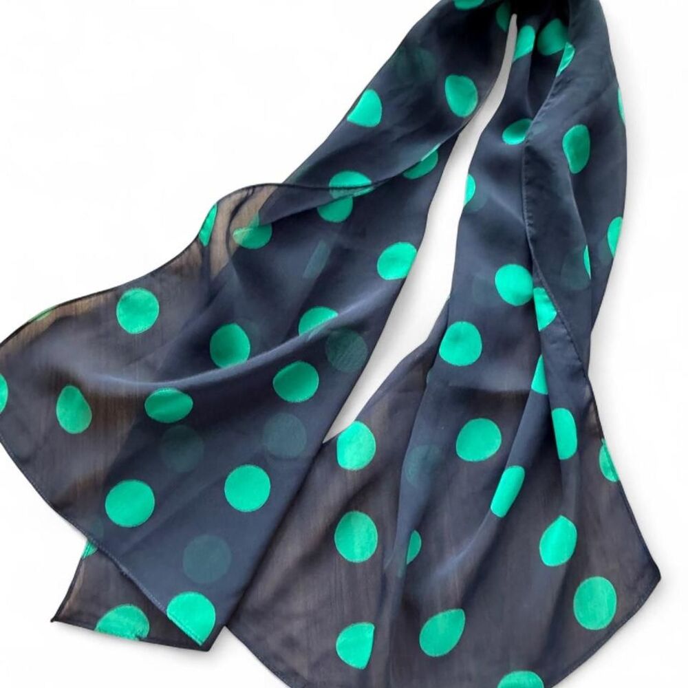 Green & navy Y2K polka dot scarf - Short Versatile Accessory